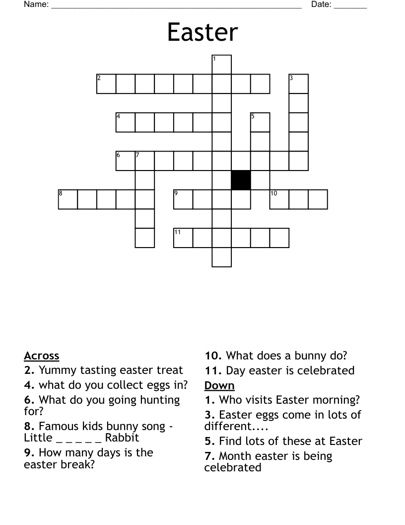 Easter Crossword Printable for Kids Easter Crossword Printable for Kids