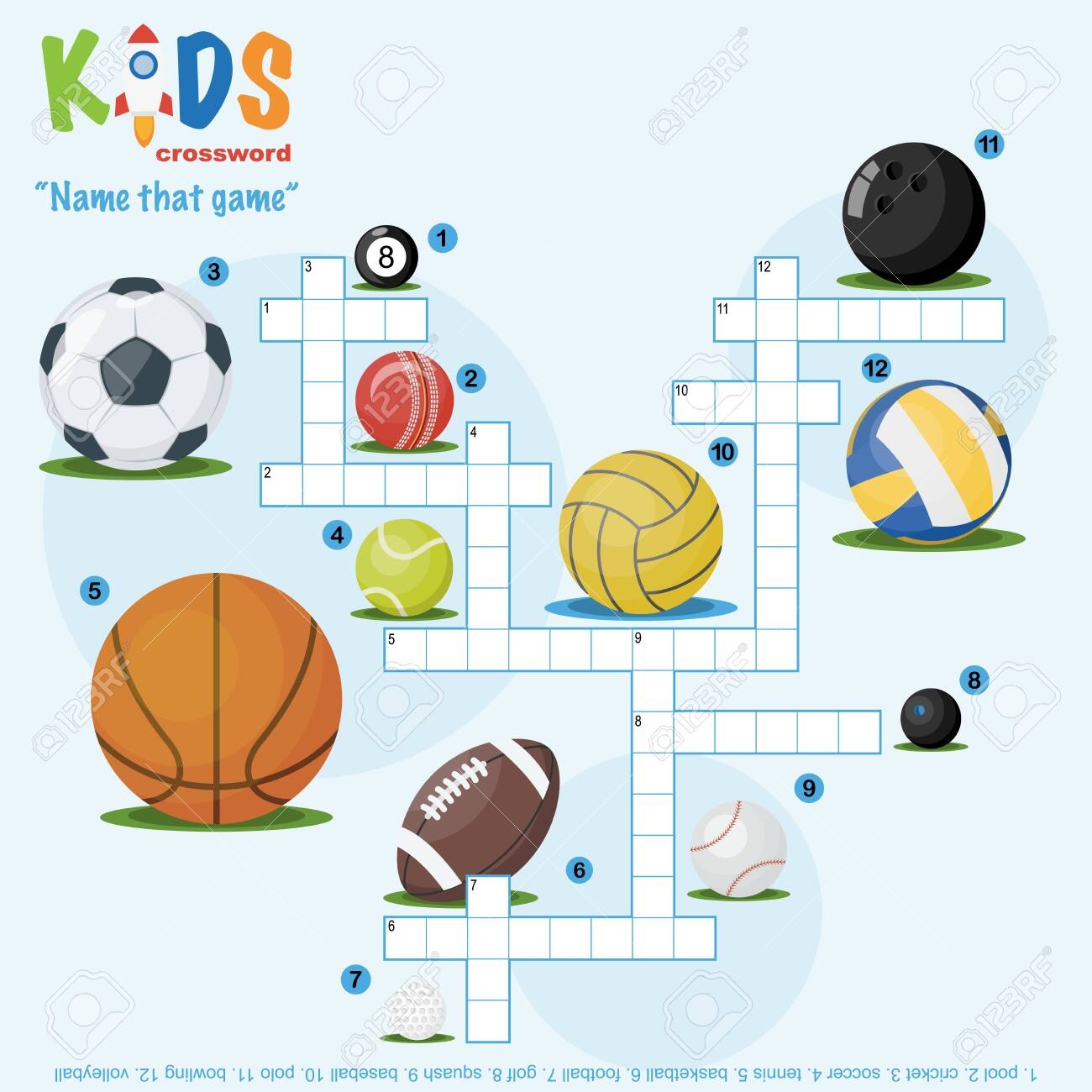 Easy Crossword Puzzle Name That Game For Children In Elementary And Middle School Fun Way To Practice Language Comprehension And Expand Vocabulary Includes Answers Royalty Free SVG Cliparts Vectors And Stock Illustration 