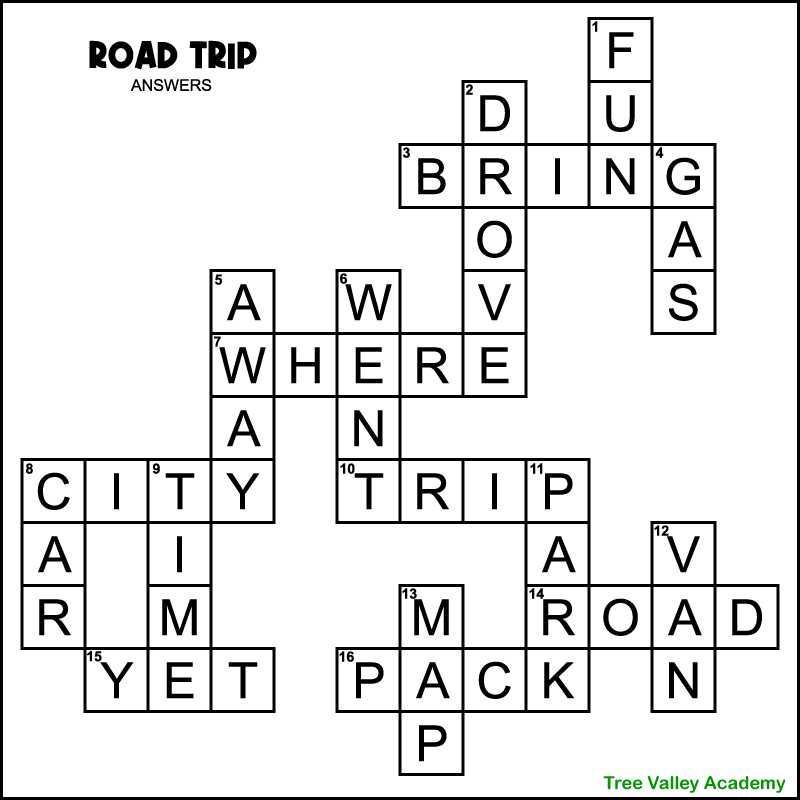 Easy Road Trip Crossword Puzzle For Kids Tree Valley Academy Easy Road Trip Crossword Puzzle For Kids Tree Valley Academy