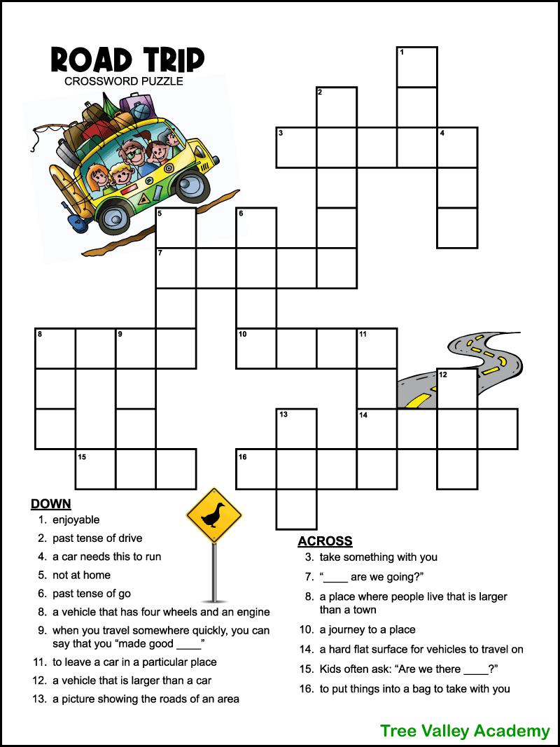 Easy Road Trip Crossword Puzzle For Kids Worksheets Library Easy Road Trip Crossword Puzzle For Kids Worksheets Library