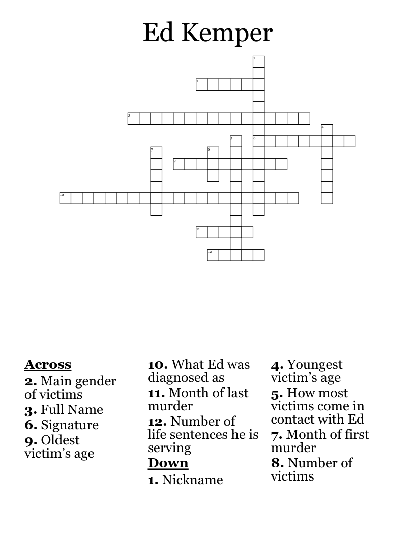 Ed Kemper Crossword WordMint Ed Kemper Crossword WordMint