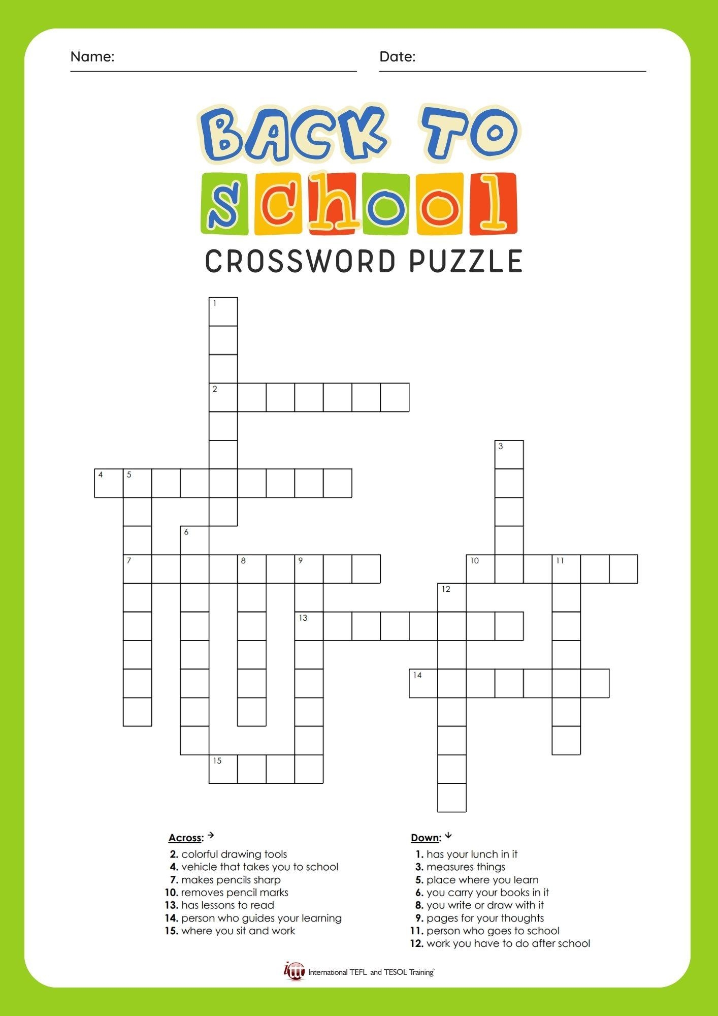 EFL Back To School Vocabulary Crossword Puzzle ITTT EFL Back To School Vocabulary Crossword Puzzle ITTT