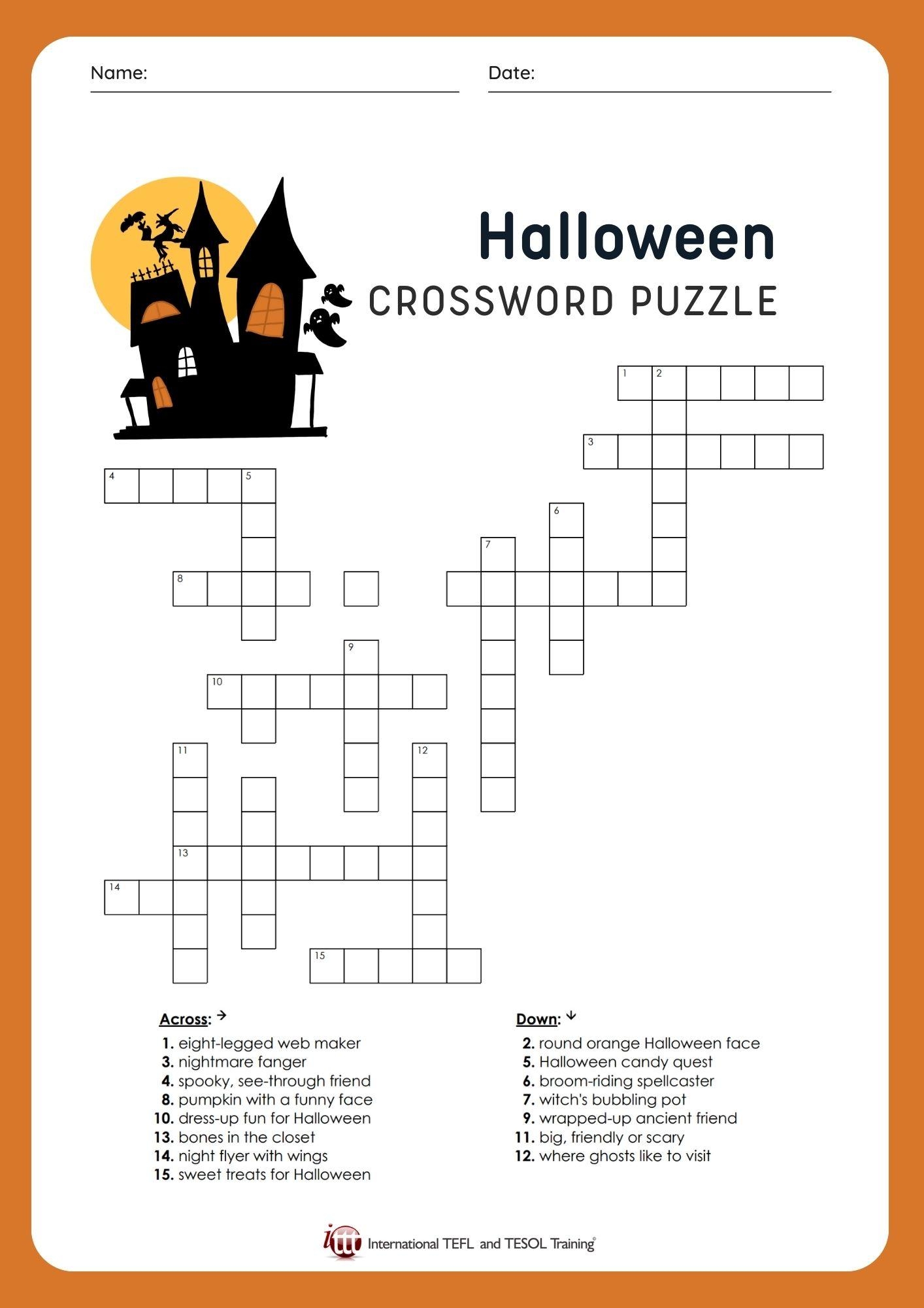 Printable Crossword Puzzles For Halloween