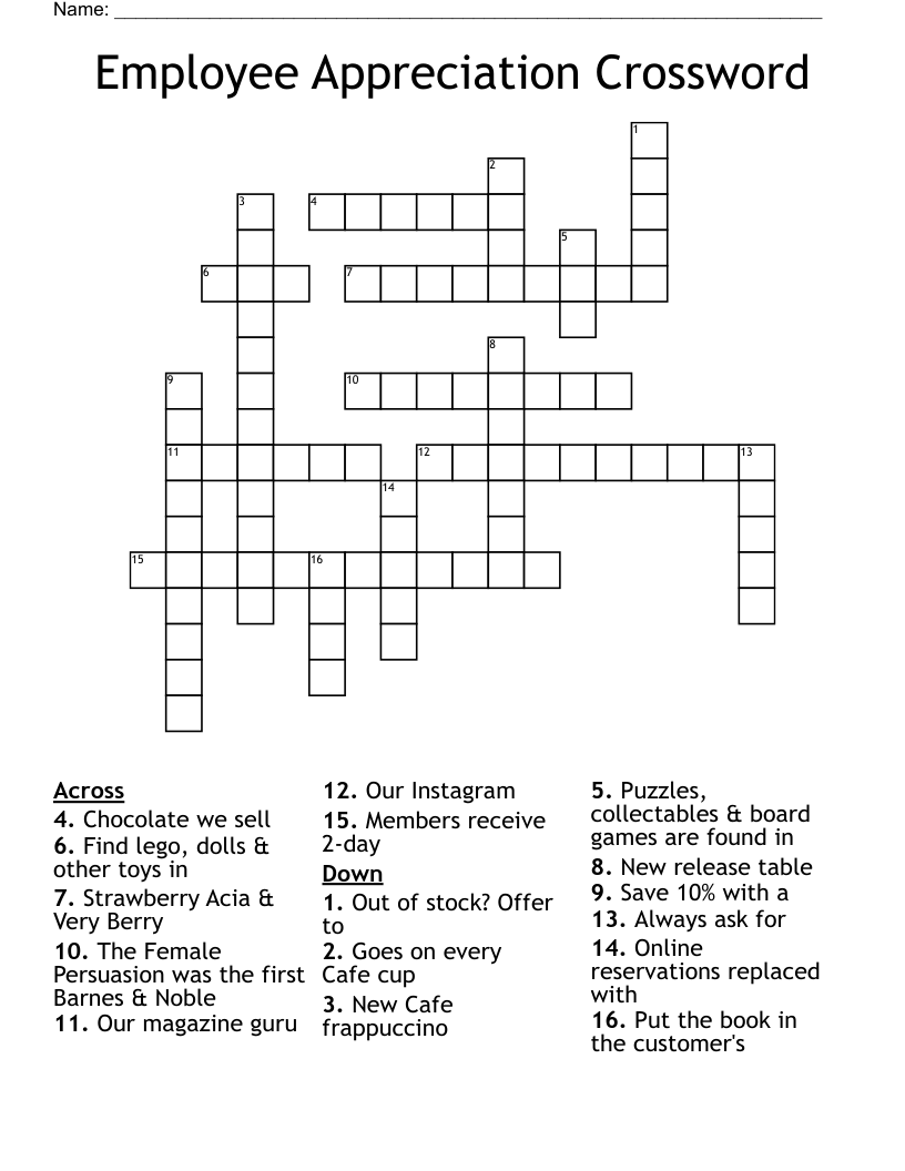 Employee Appreciation Crossword WordMint
