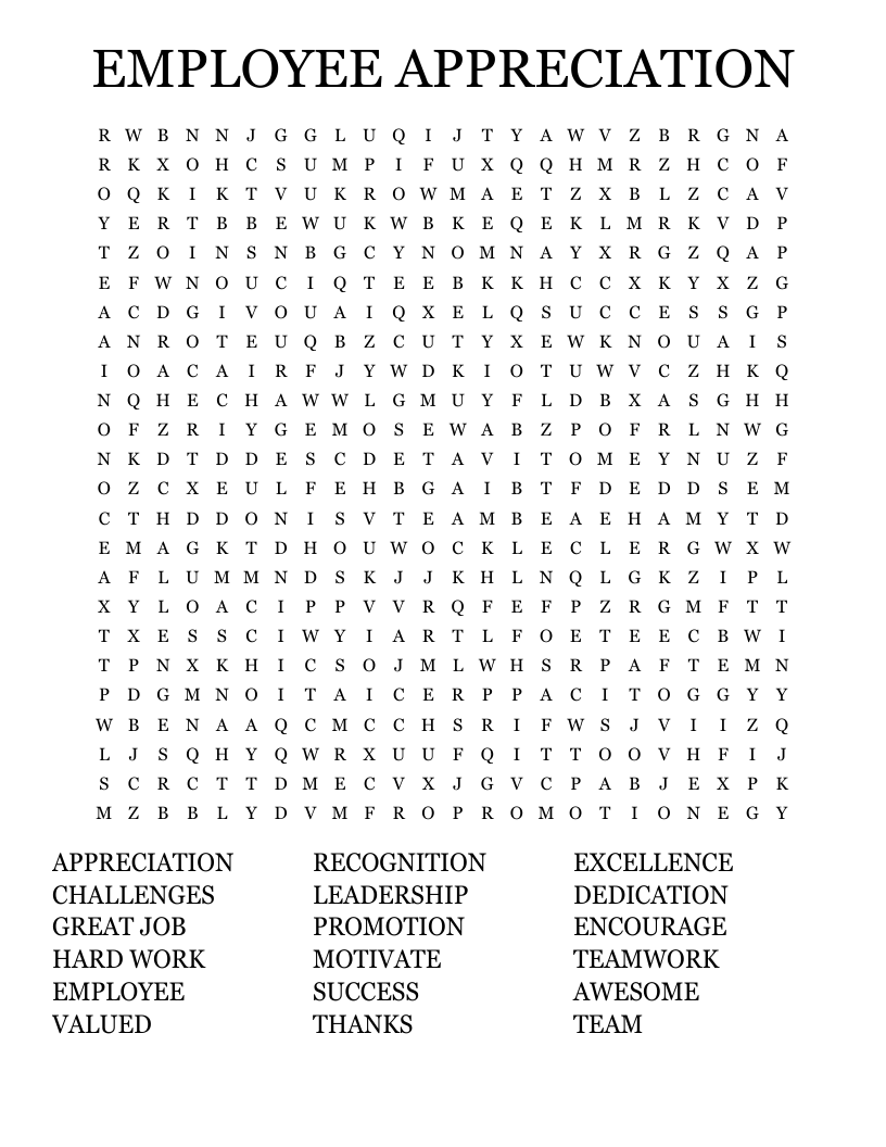 Free Printable Crossword Puzzles for Employee Appreciation with Answers