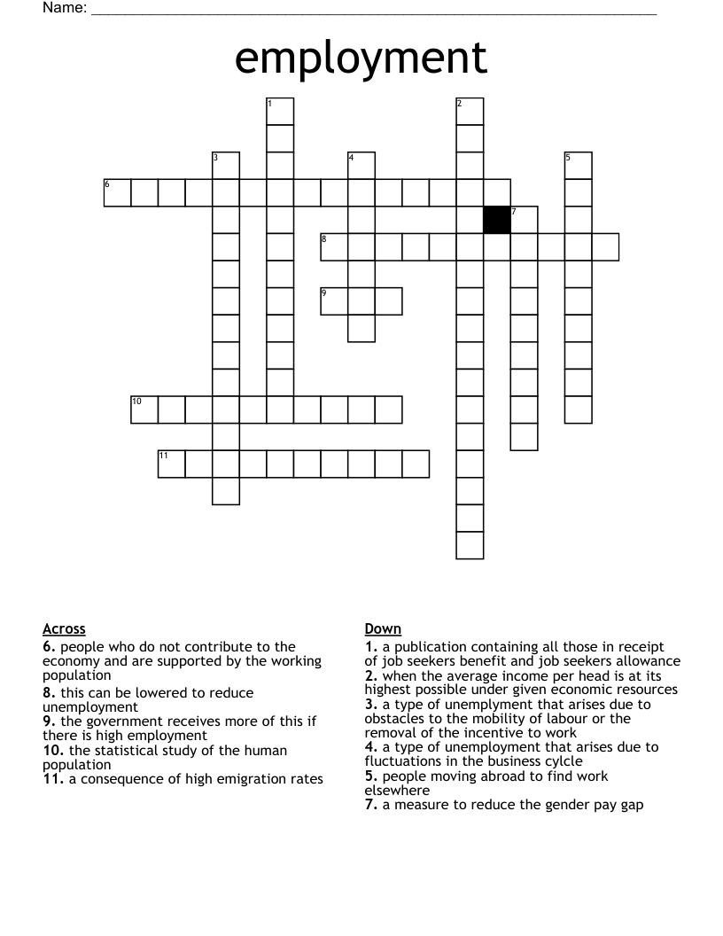 Employment Crossword WordMint Employment Crossword WordMint