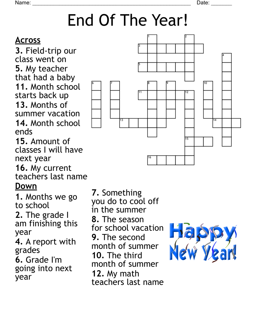 End Of The Year Crossword WordMint End Of The Year Crossword WordMint