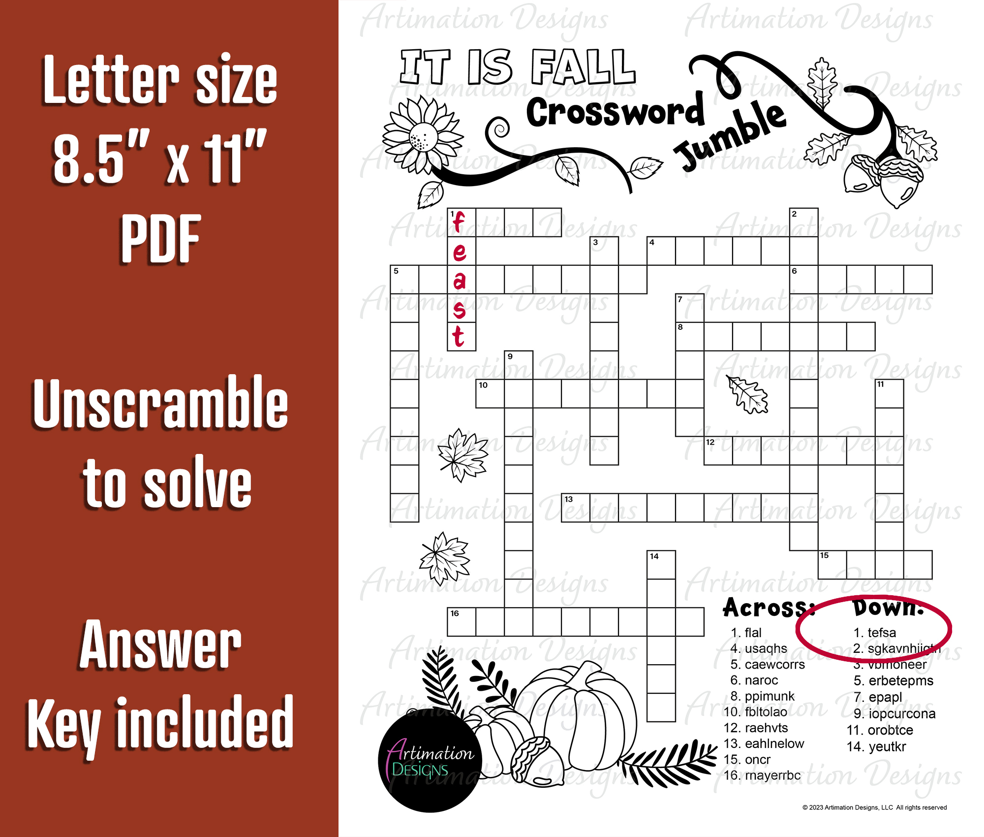 Autumn Crossword Printable