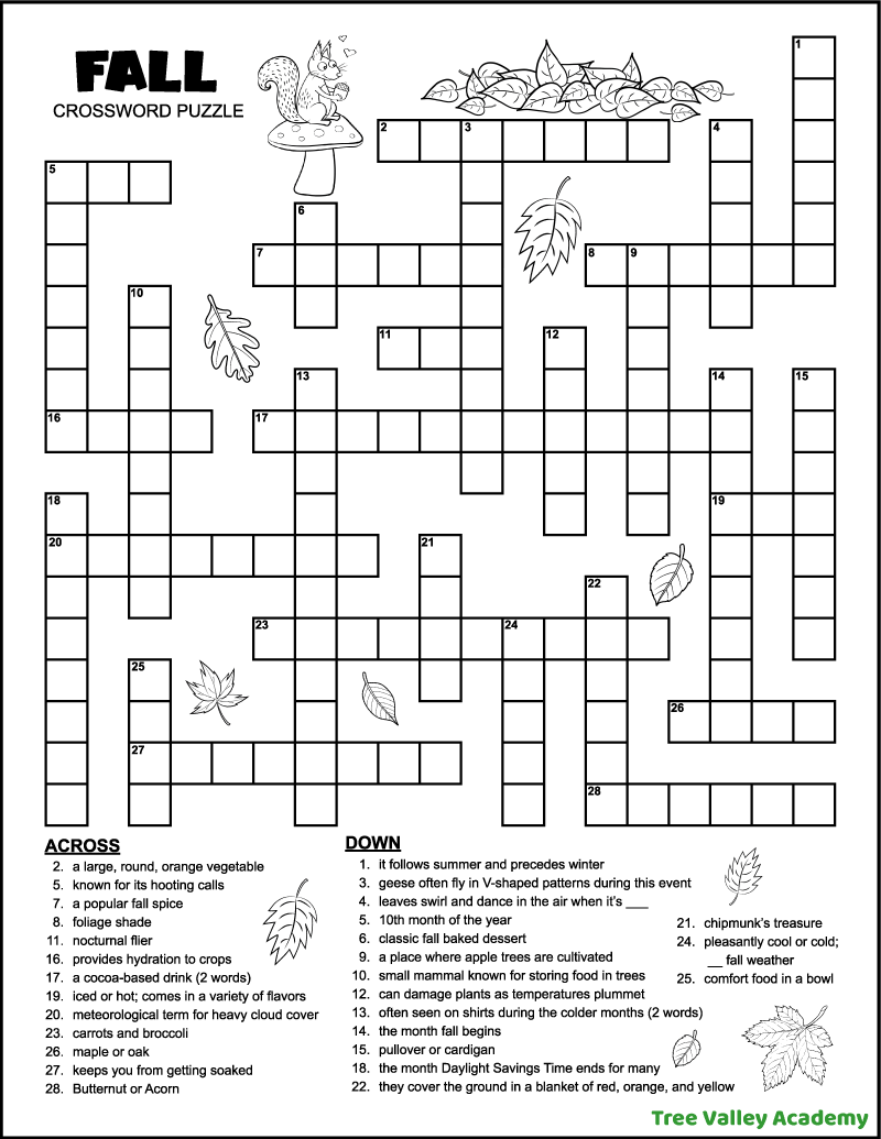 November Crossword Puzzle Printable