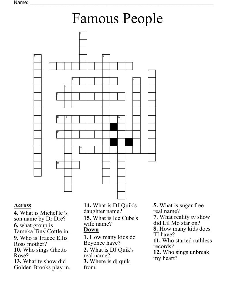 Famous People Crossword WordMint Famous People Crossword WordMint