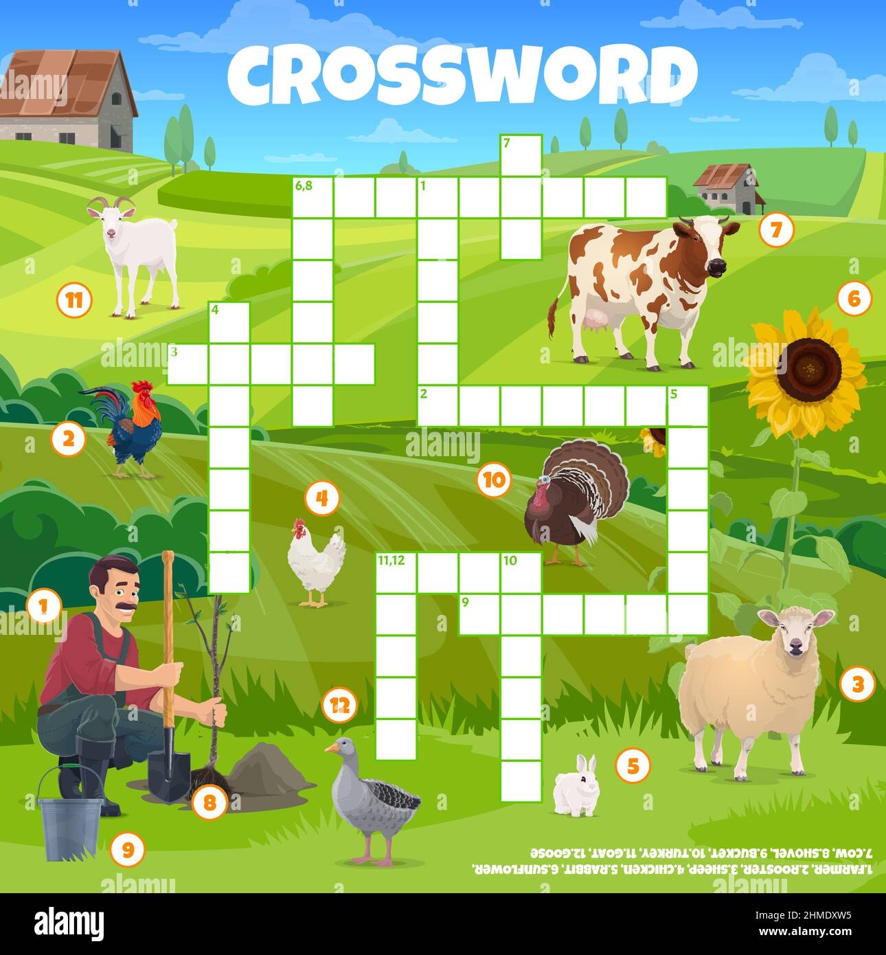 Basic Farm Animals with Pictures Crossword Puzzle Free Printable