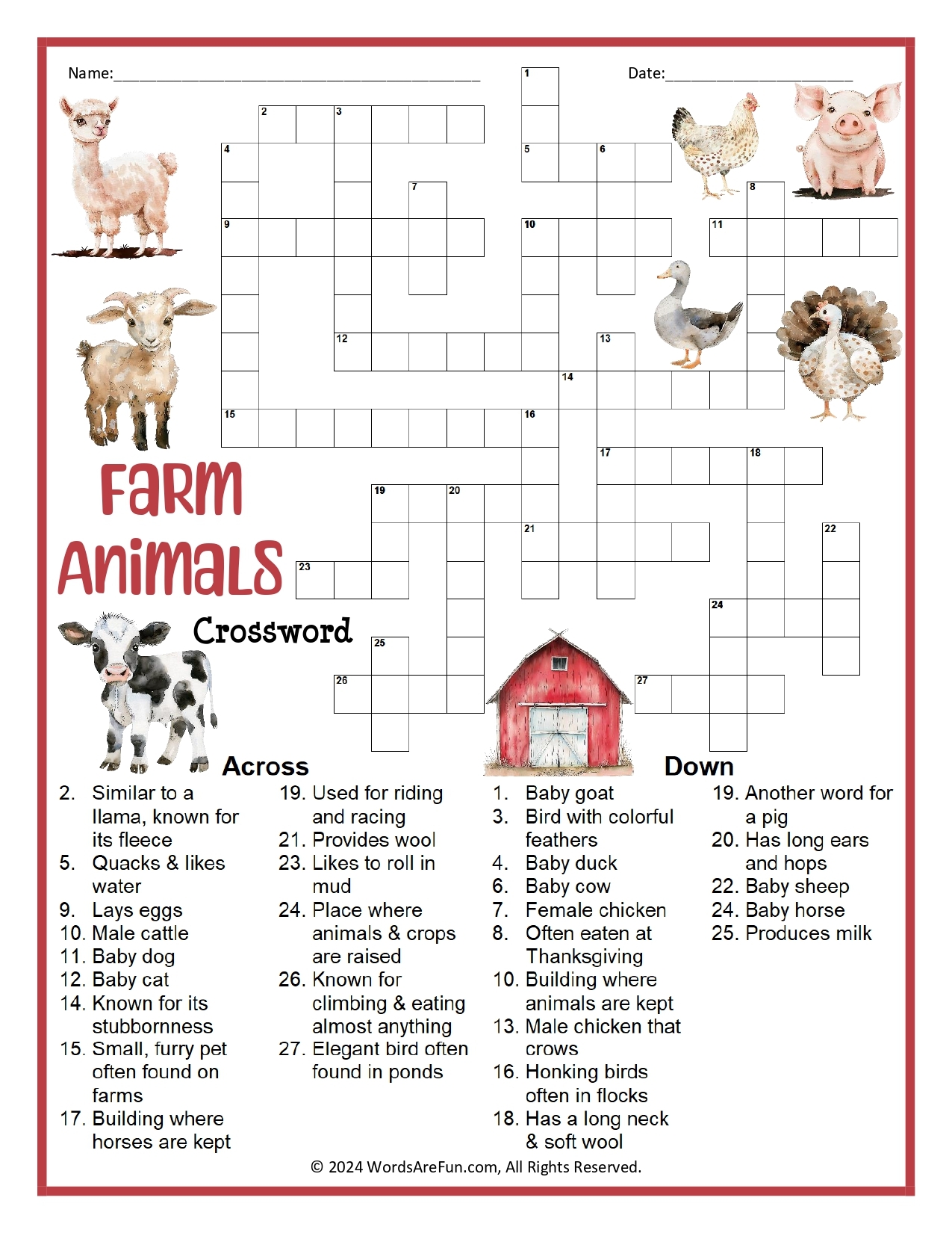 Free Printable Animal Crosswords for Adults Easy and Fun Free Printable Animal Crosswords for Adults Easy and Fun