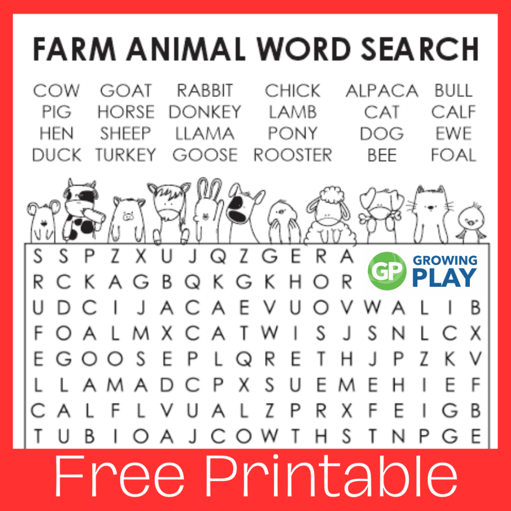 Farm Animal Word Search Printable PDF Free Growing Play Farm Animal Word Search Printable PDF Free Growing Play