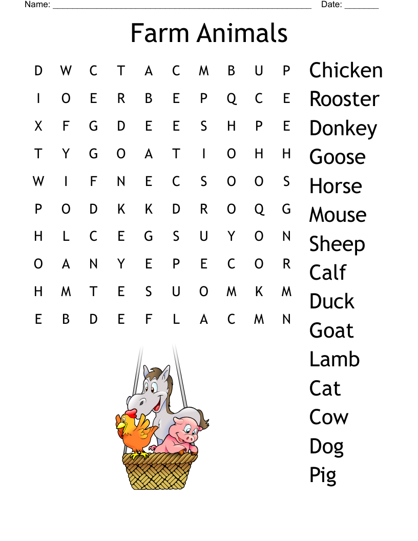 Farm Animals Word Search WordMint