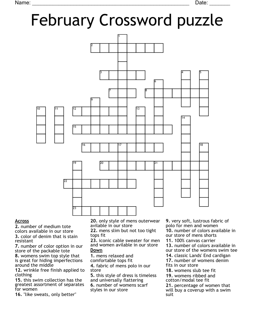 February Crossword Puzzle WordMint