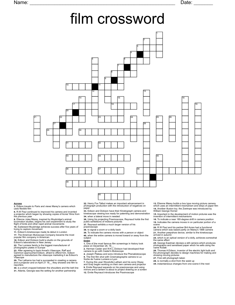 Film Crossword WordMint Film Crossword WordMint