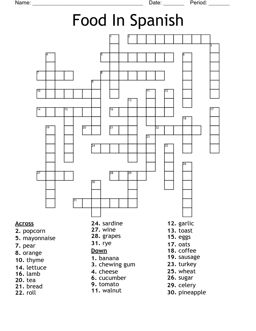 Food In Spanish Crossword WordMint Food In Spanish Crossword WordMint