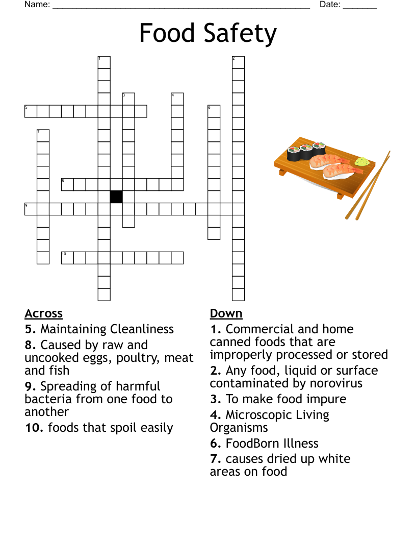 Food Safety Crossword Puzzle 1 WordMint Food Safety Crossword Puzzle 1 WordMint