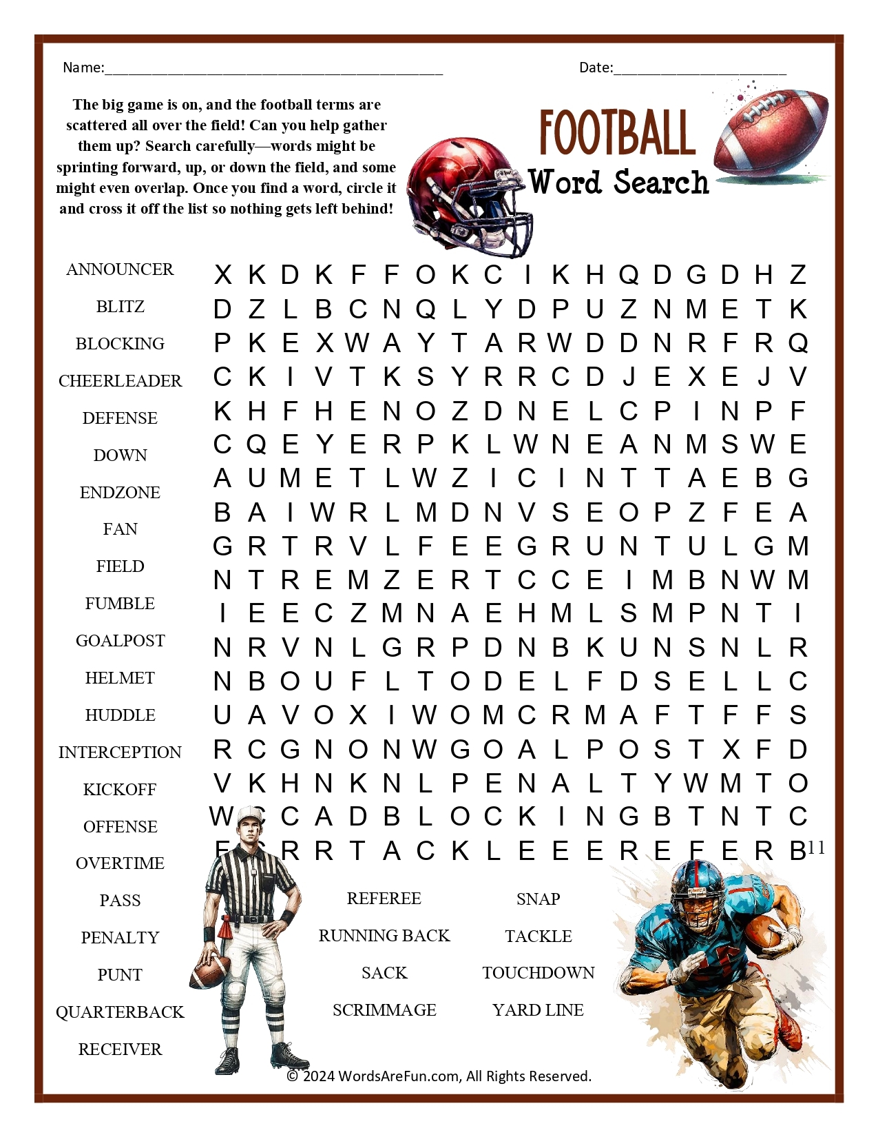 Football Word Search Football Word Search