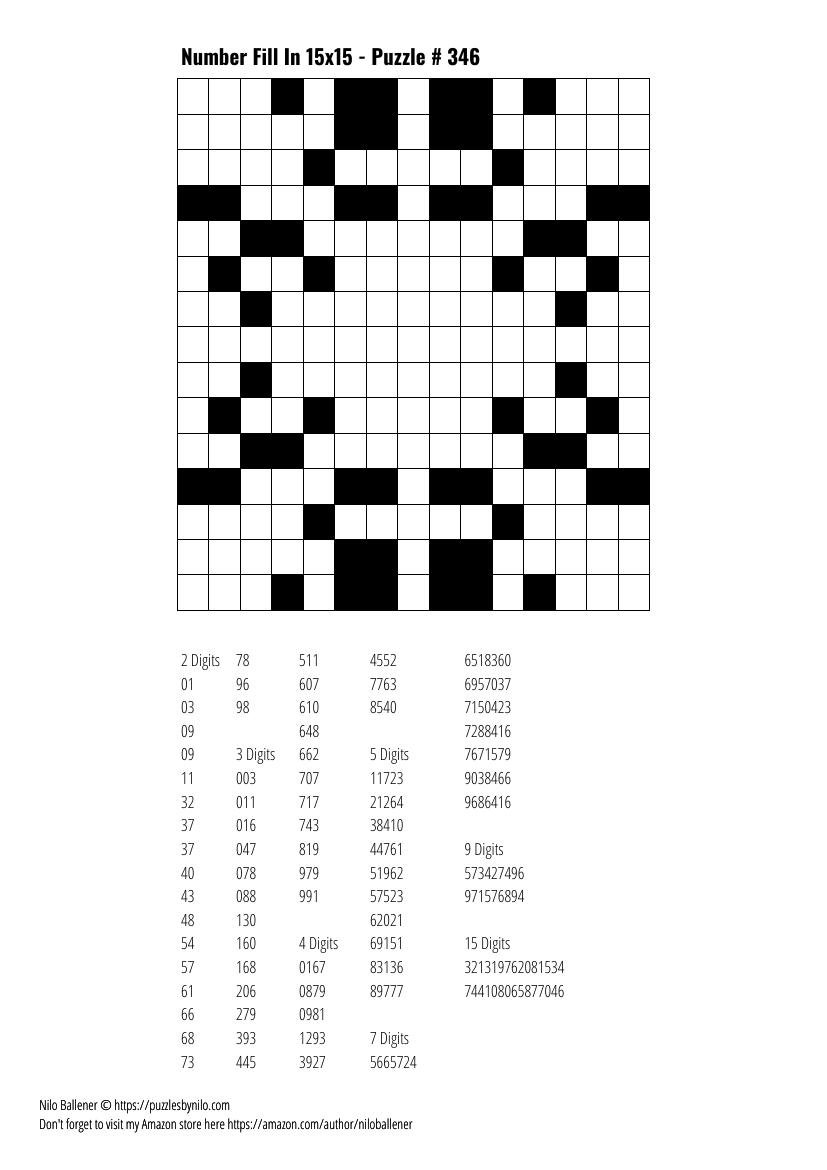 Free Downloadable Puzzle Number Fill In 15x15 346 Puzzles By Nilo Worksheets Library Free Downloadable Puzzle Number Fill In 15x15 346 Puzzles By Nilo Worksheets Library