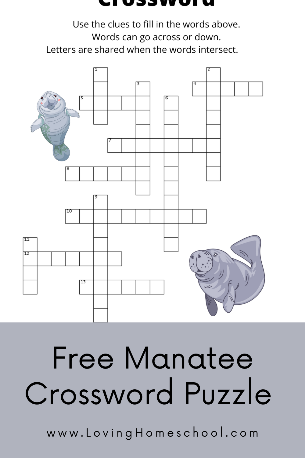 Free Manatee Crossword Puzzle LovingHomeschool Free Manatee Crossword Puzzle LovingHomeschool