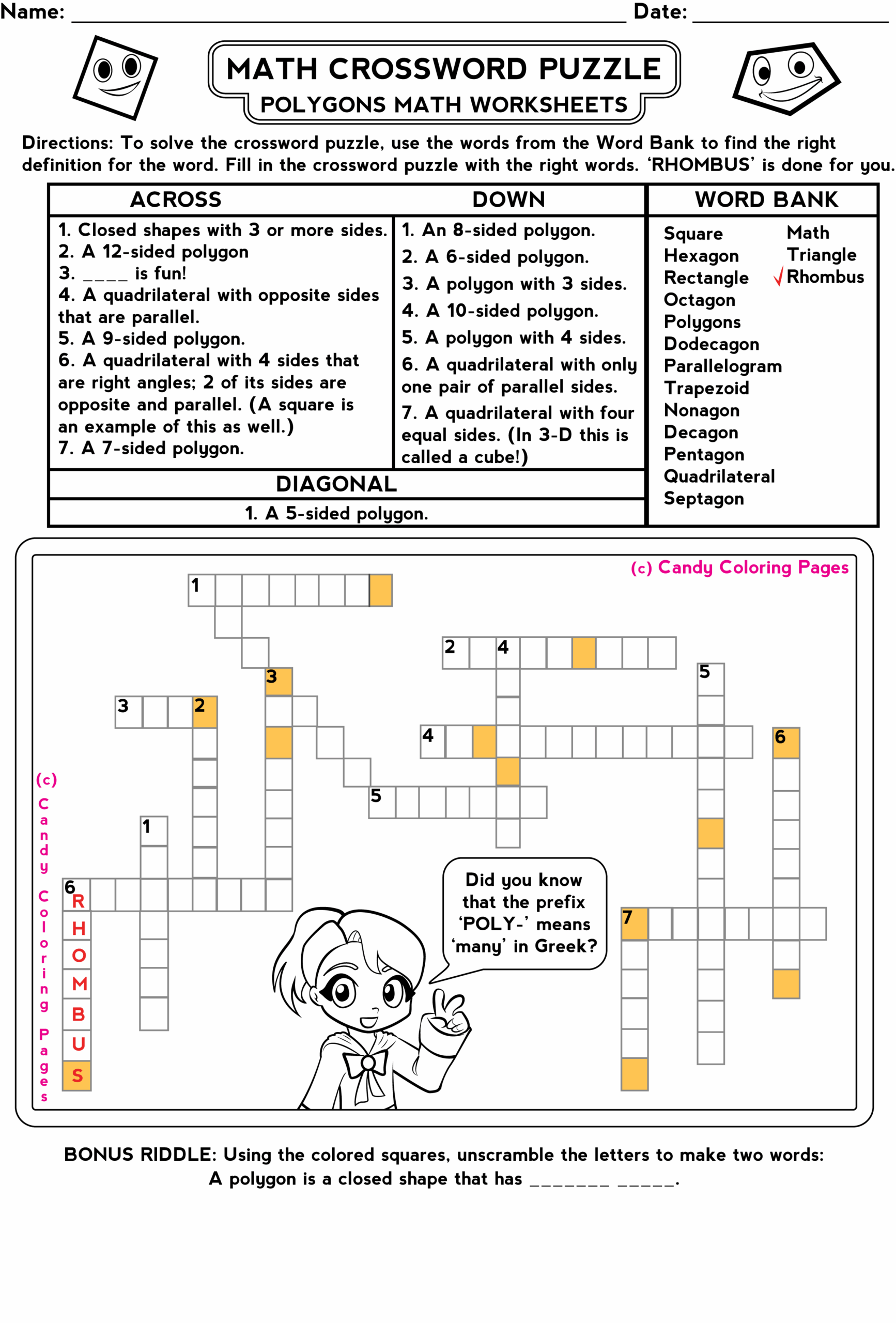 Third Grade Crossword Puzzles Printable