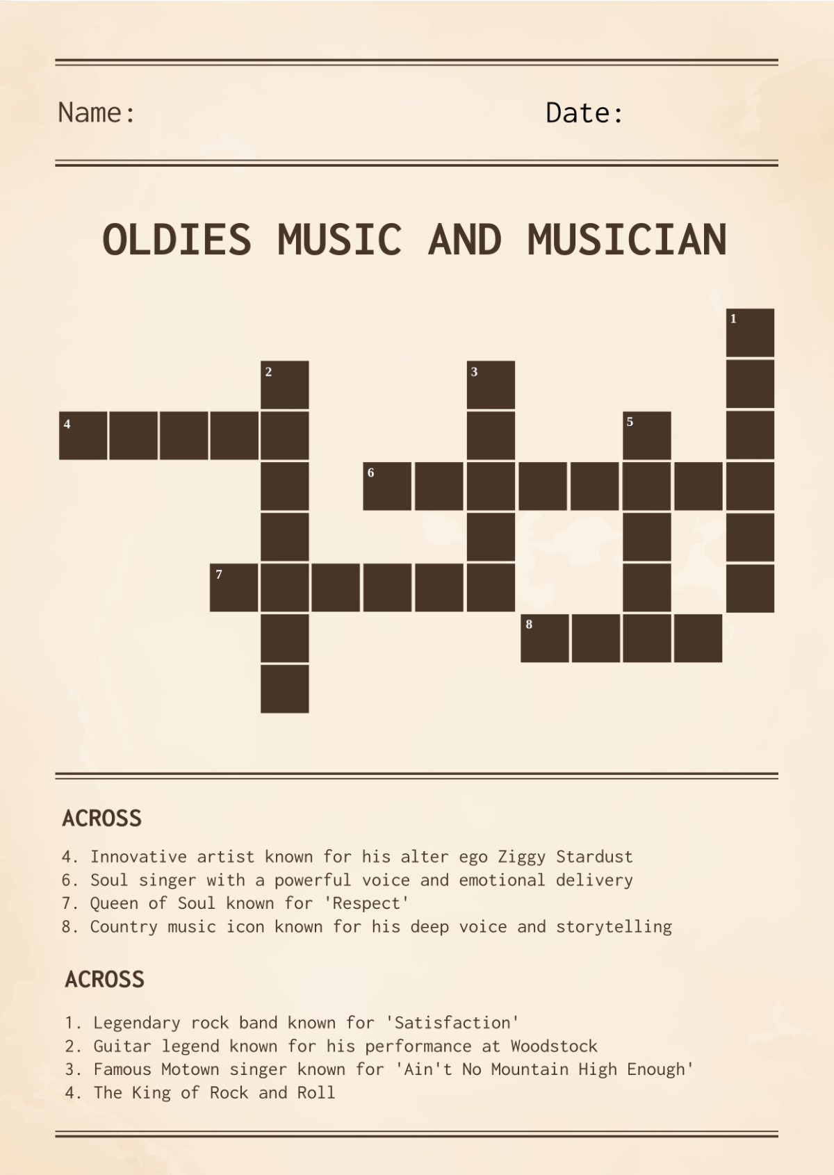 Printable Crosswords for Seniors with Answers