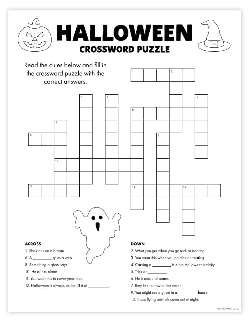 Halloween Printable Crossword Puzzles Halloween Printable Crossword Puzzles