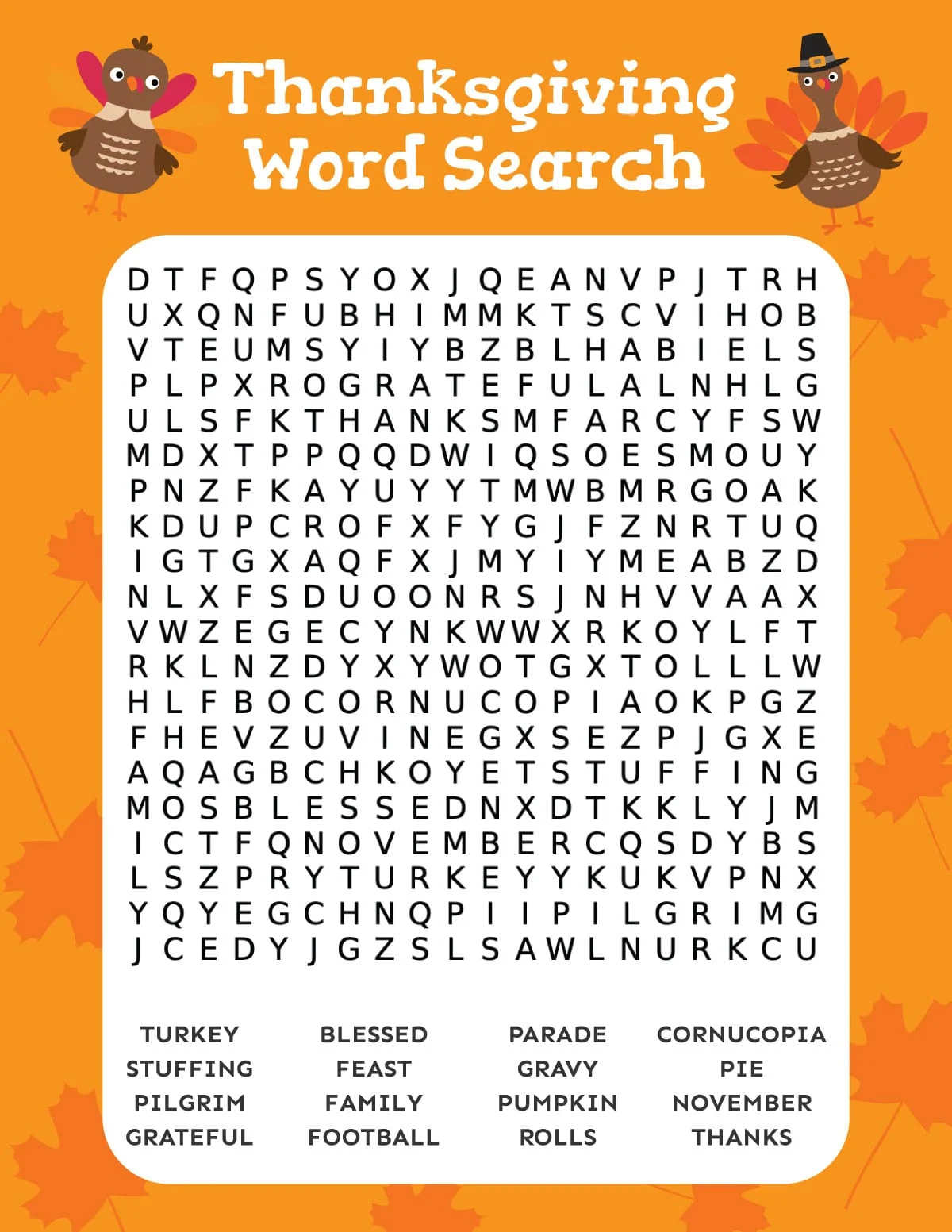 Thanksgiving Crossword Puzzle Printable PDF
