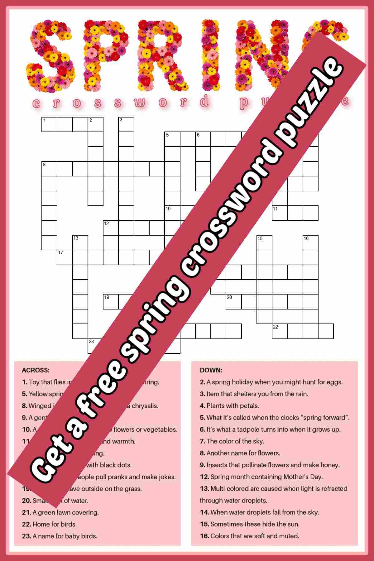 free spring crossword puzzle printable answer key included free spring crossword puzzle printable answer key included