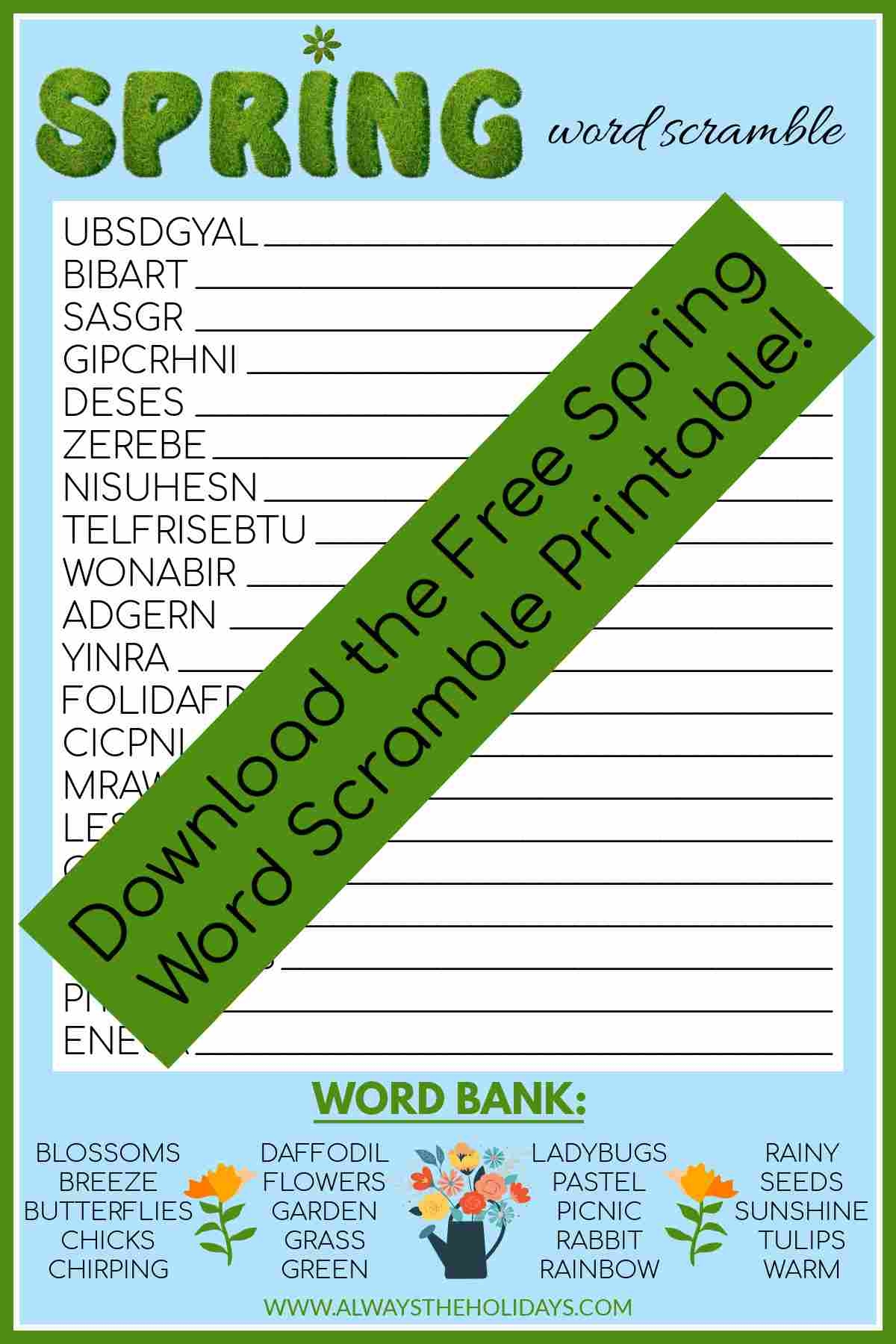 Spring Crossword for Seniors Printable Spring Crossword for Seniors Printable