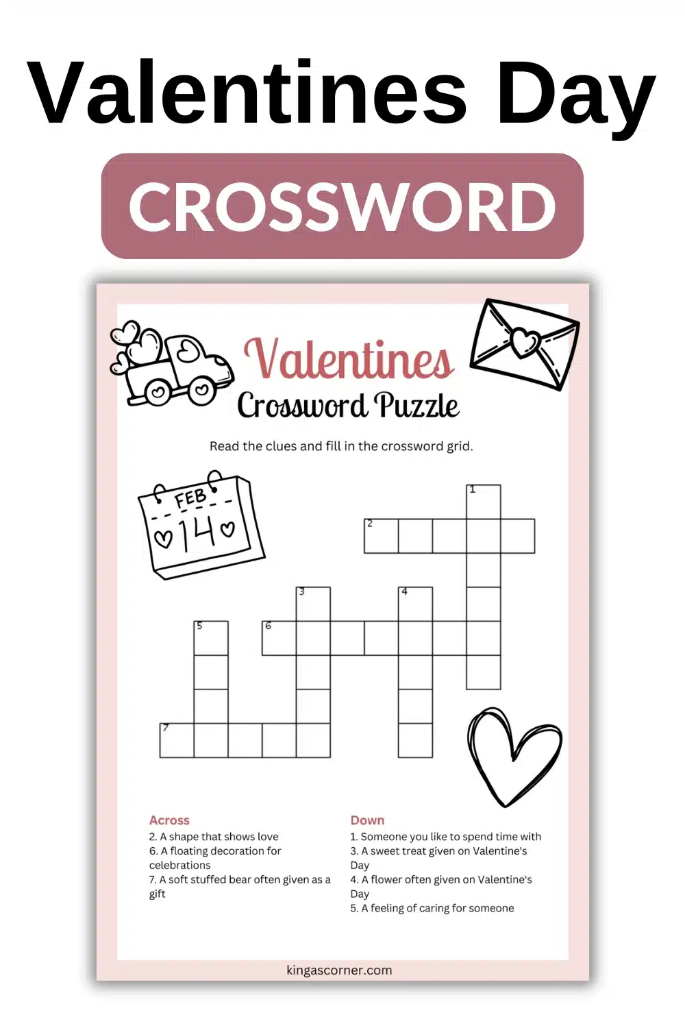 Free Valentines Day Crossword Puzzle A Fun Activity For Kids Ages 5 8 