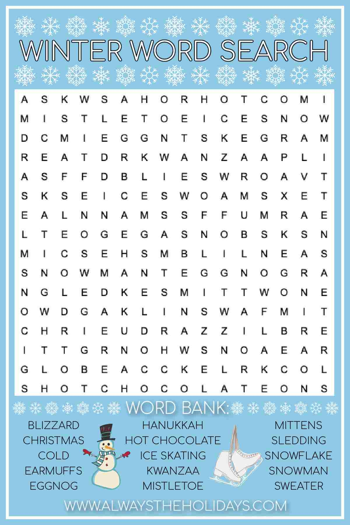 Free Winter Word Search Printable With Answer Key Included Free Winter Word Search Printable With Answer Key Included