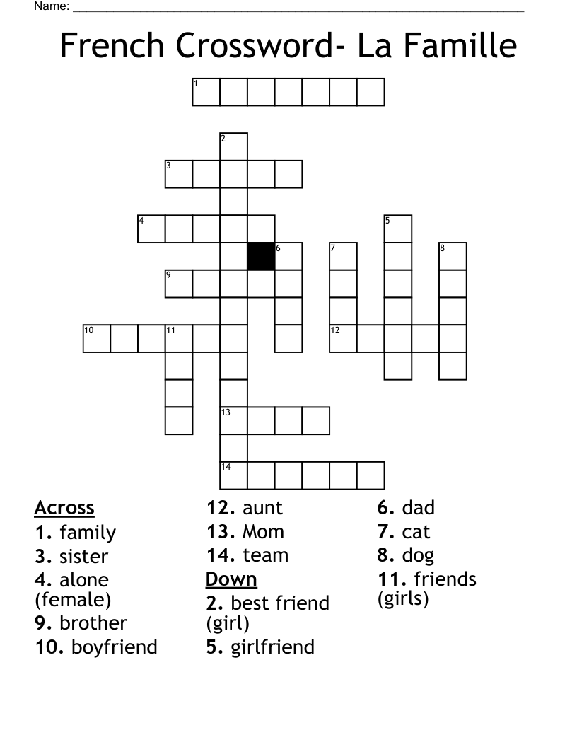 French Crossword La Famille WordMint
