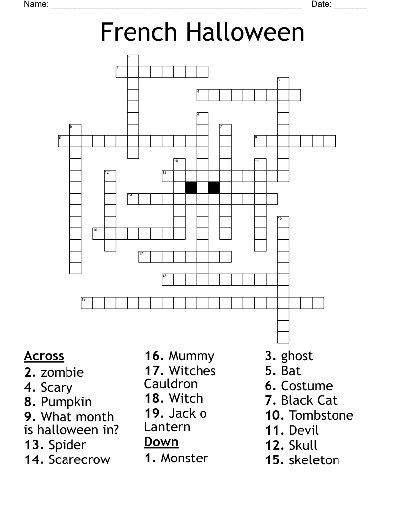 French Halloween Crossword WordMint