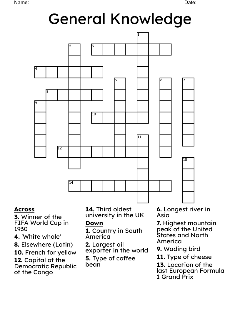 General Knowledge Crossword WordMint Worksheets Library General Knowledge Crossword WordMint Worksheets Library