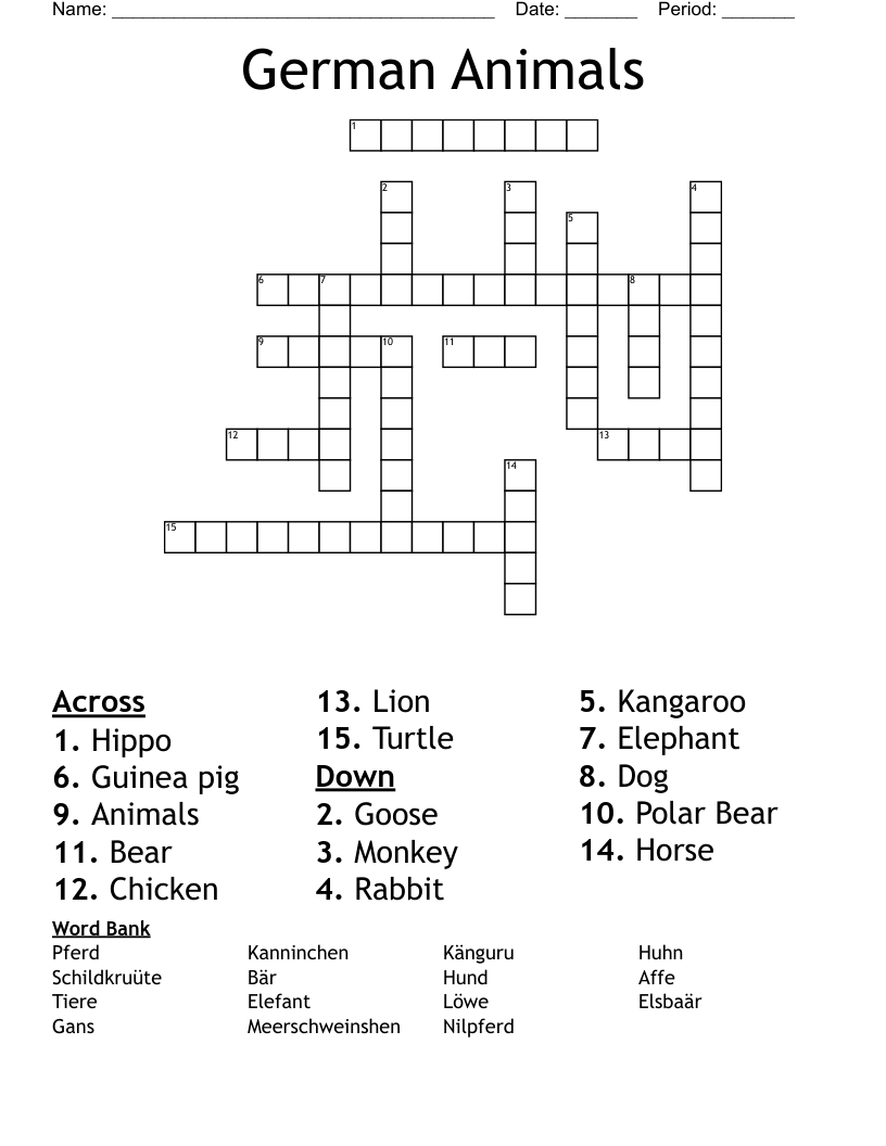 Free Printable German Crossword Puzzles