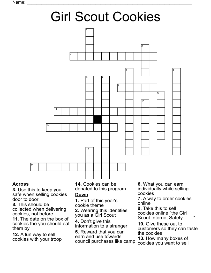 Cookie Crossword Puzzle Printable