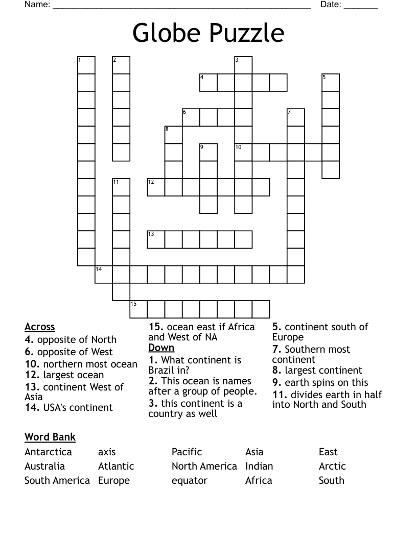 Globe Puzzle Crossword WordMint Globe Puzzle Crossword WordMint