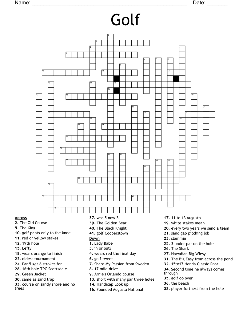 Golf Crossword Puzzle Printable Golf Crossword Puzzle Printable