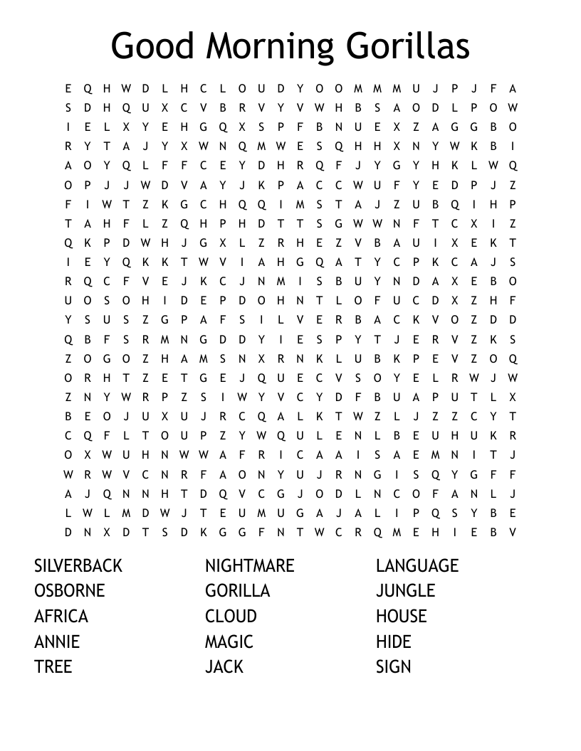 Good Morning Gorillas Word Search WordMint