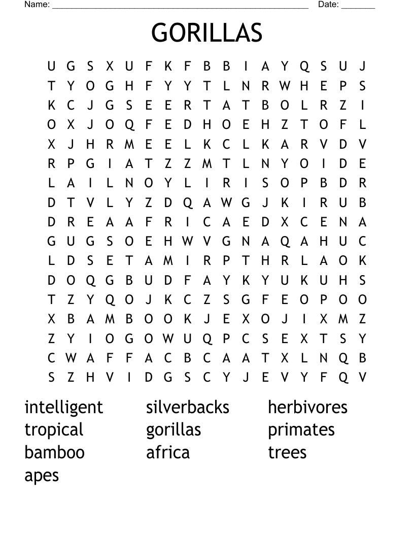 GORILLAS Word Search WordMint
