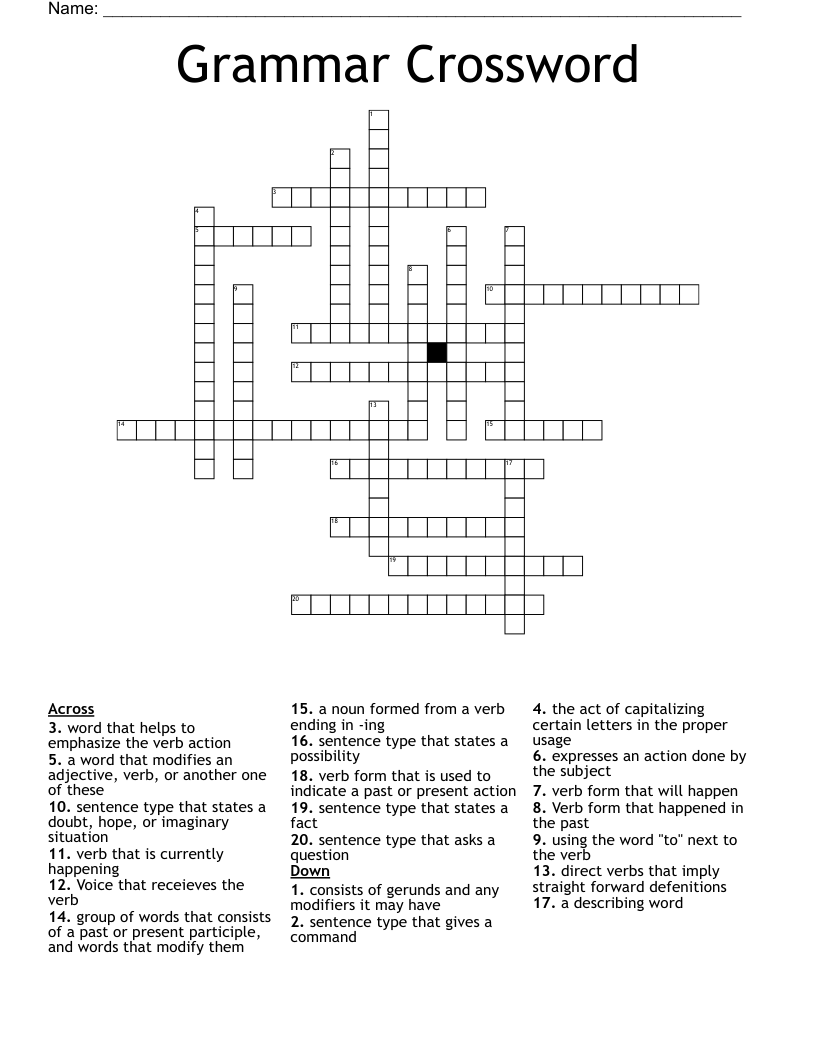 Grammar Crossword WordMint Grammar Crossword WordMint