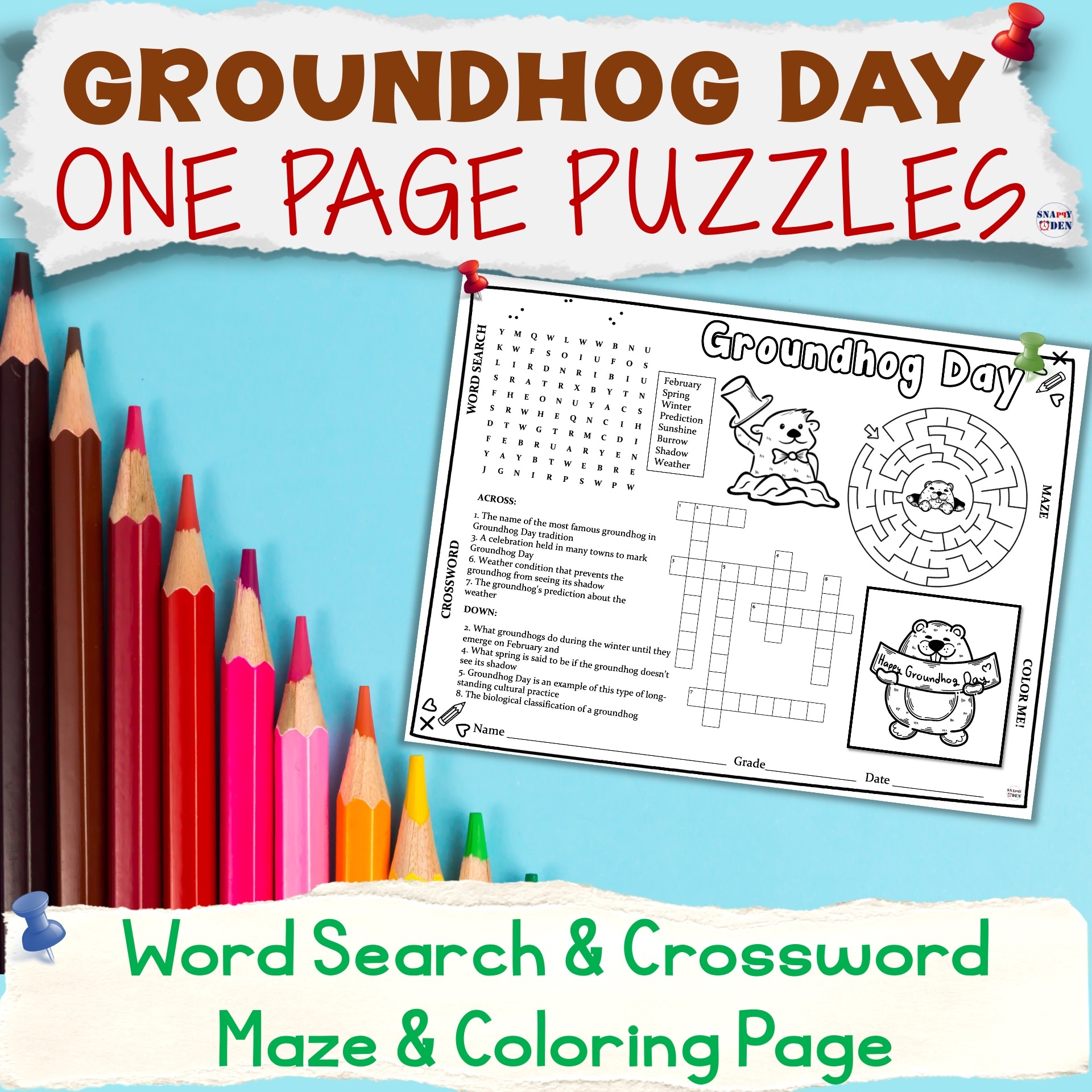 Groundhog Day Crossword Printable