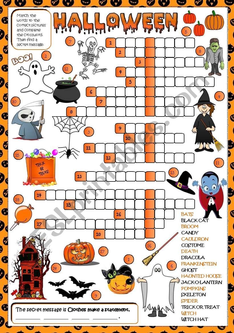 Halloween CROSSWORD Greyscale KEY Included ESL Worksheet By Mada 1