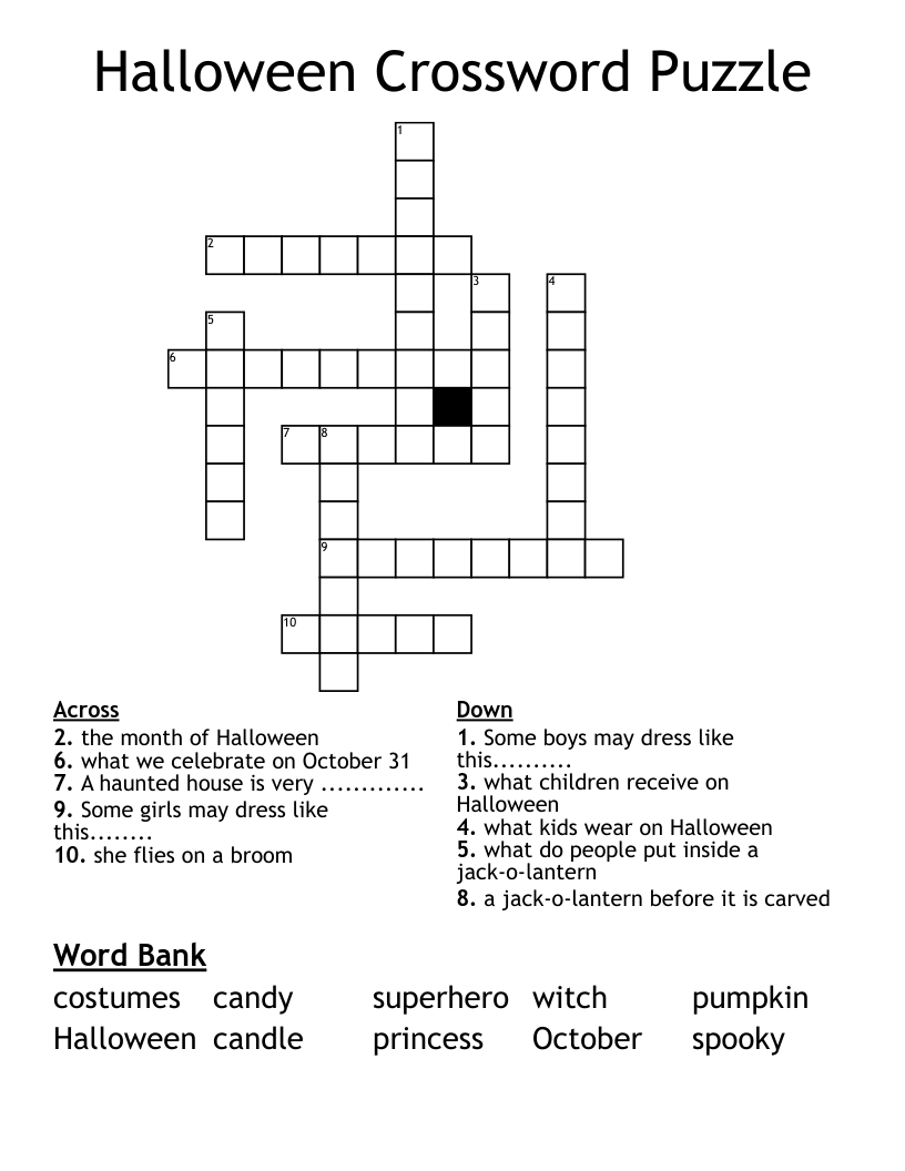 Halloween Crossword Puzzle WordMint Halloween Crossword Puzzle WordMint