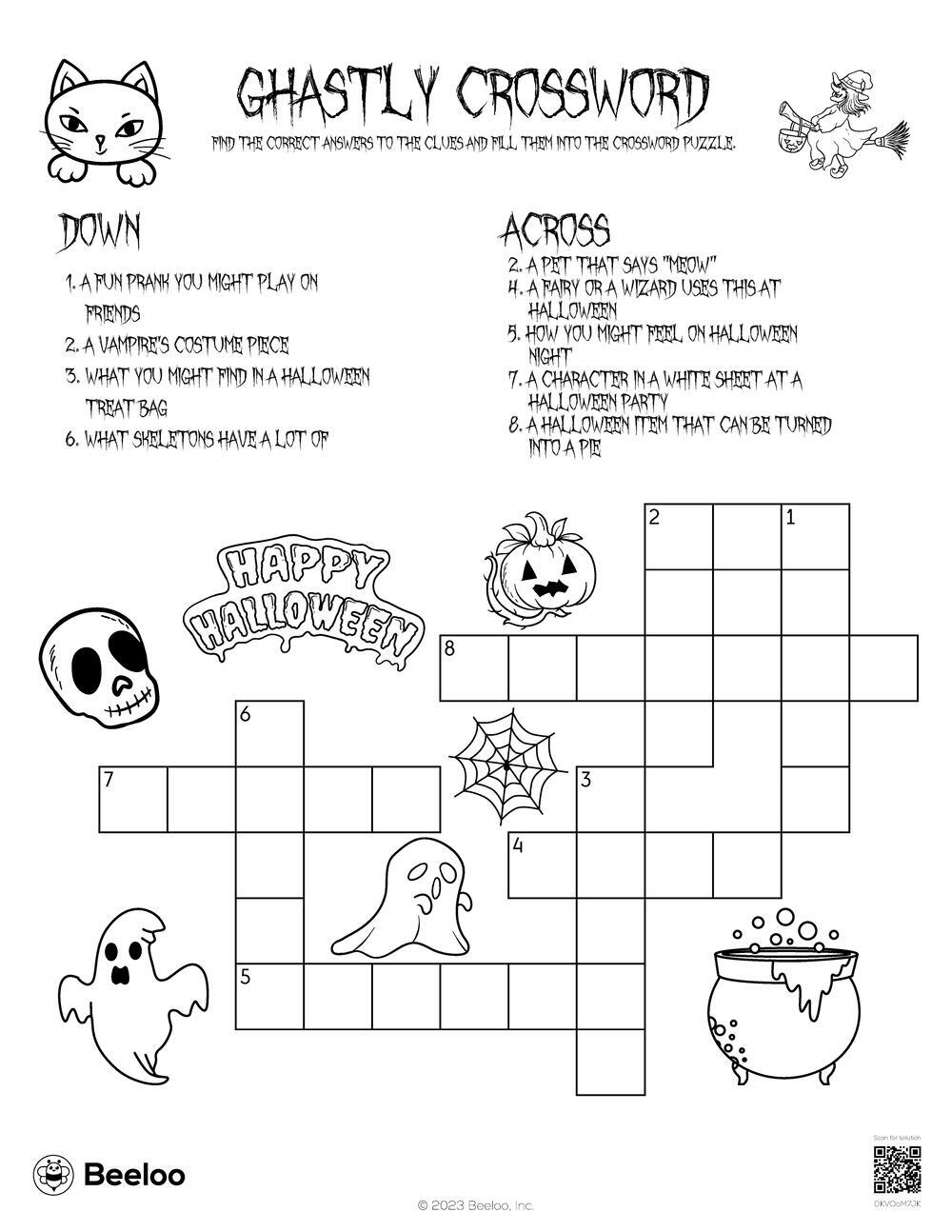 Halloween Crossword Puzzle Printable Halloween Crossword Puzzle Printable