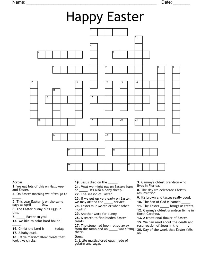 Easter Crossword Printable Adult
