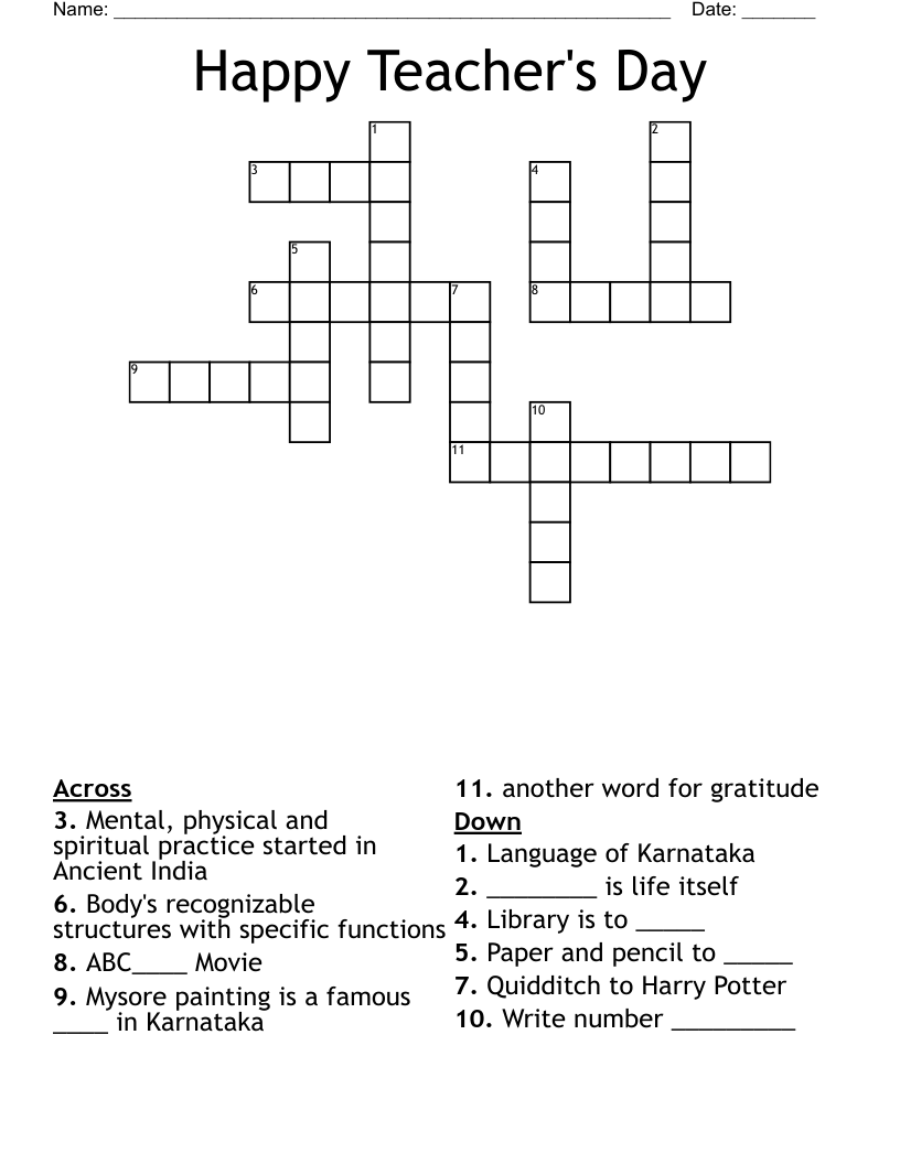 Happy Teacher s Day Crossword WordMint