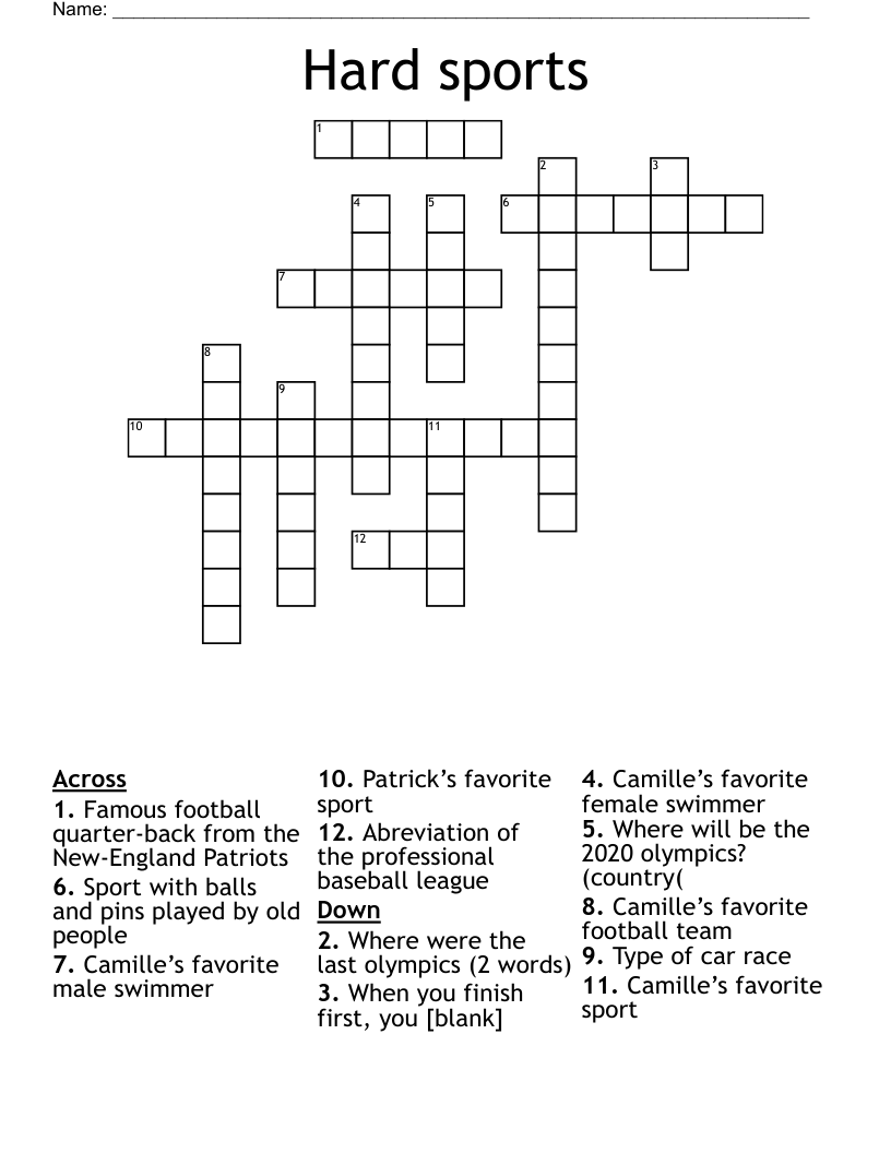 Hard Sports Crossword WordMint Hard Sports Crossword WordMint